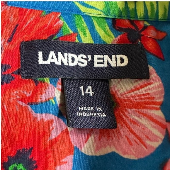 Lands End Shirt Top Blouse Button Up Sleeveless Tropical Floral Supima Cotton 14 - Picture 4 of 7